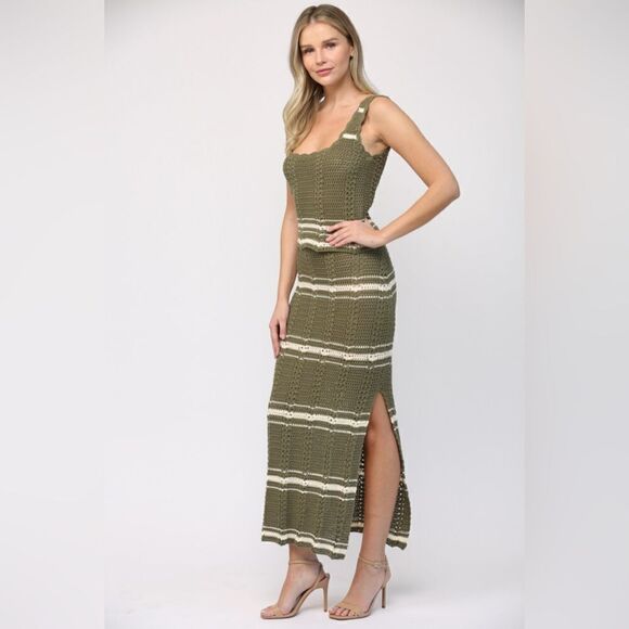 038. Crochet Tank & Skirt Set- Olive/Cream - Picture 1 of 13